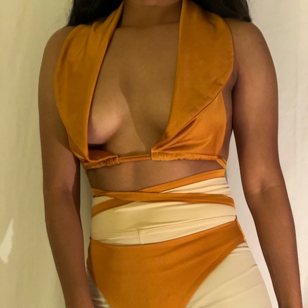 2459 orange halter monokini